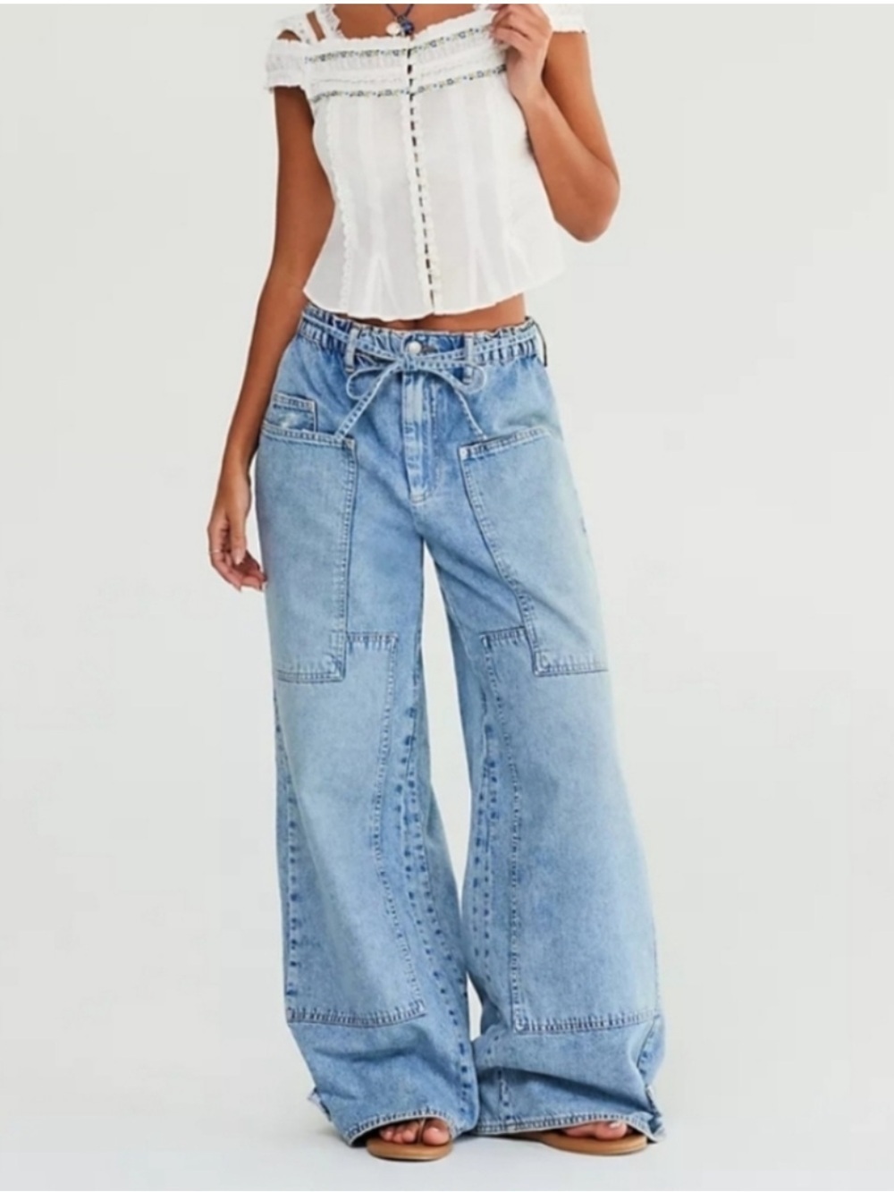 We The Free People Crvy Outlaw Wide Leg Jeans Women’s Medium Carpenter Baggy A